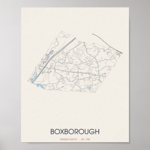 Mapa de Rua de Boxborough Massachusetts em Poster