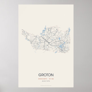 Mapa de Rua de Groton Massachusetts Poster – Funda