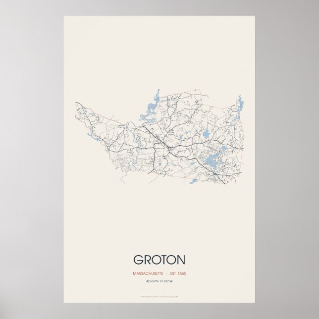 Mapa de Rua de Groton Massachusetts Poster – Funda (Frente)