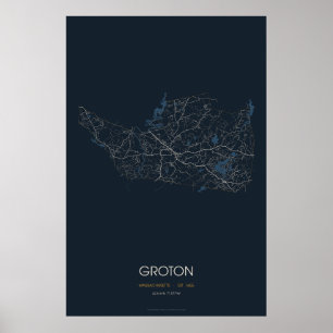 Mapa de Rua de Groton Massachusetts Poster (Noite)