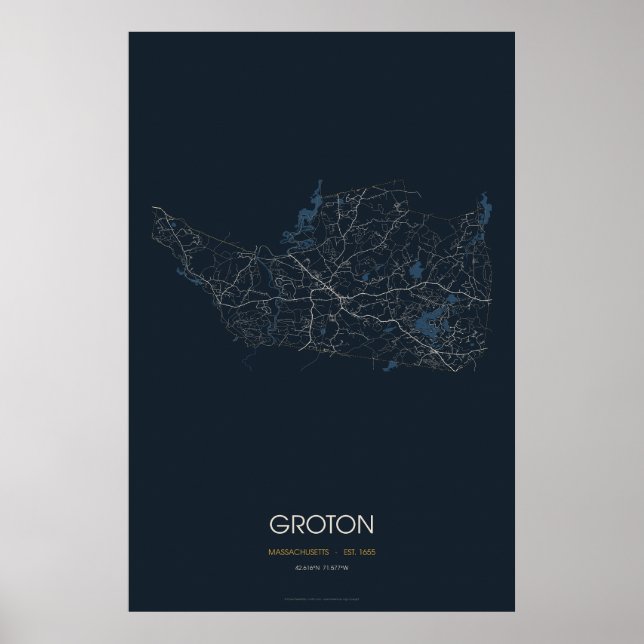 Mapa de Rua de Groton Massachusetts Poster (Noite) (Frente)