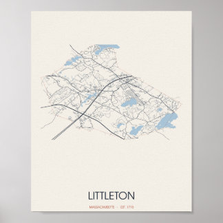 Mapa de Rua de Littleton Massachusetts Poster