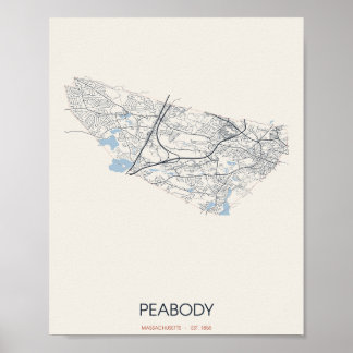Mapa de Rua de Peabody Massachusetts em Poster