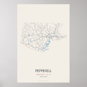 Mapa de Rua de Pepperell Massachusetts Poster – Es