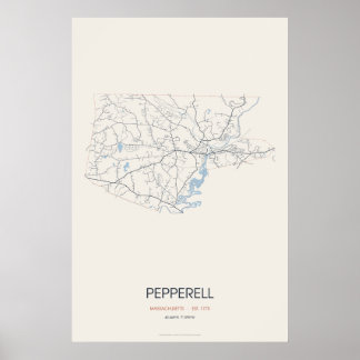 Mapa de Rua de Pepperell Massachusetts Poster – Es