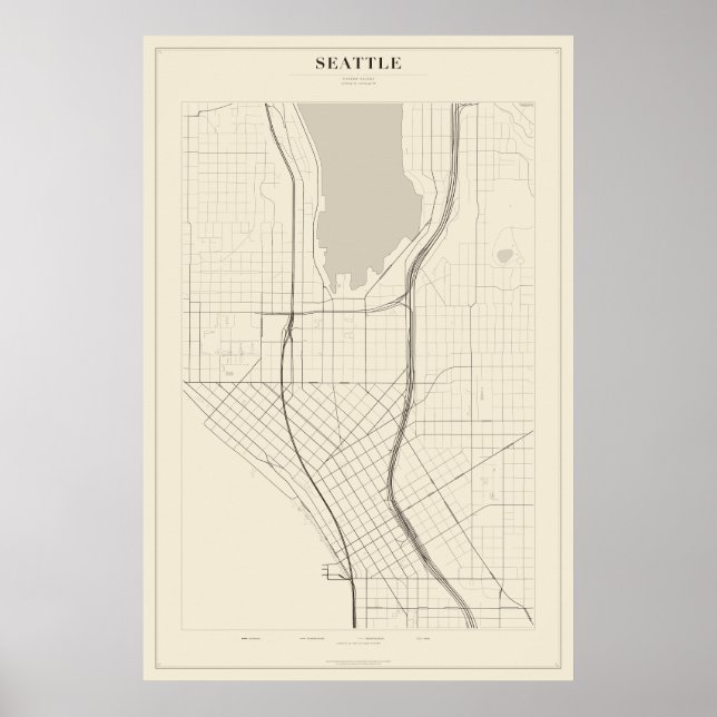 Mapa de Rua de Seattle Poster (Frente)