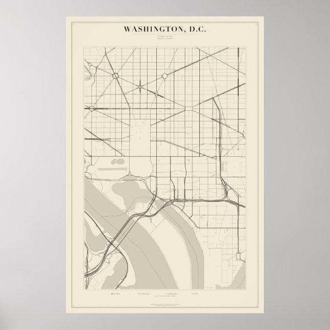 Mapa de Rua de Washington DC Poster (Frente)