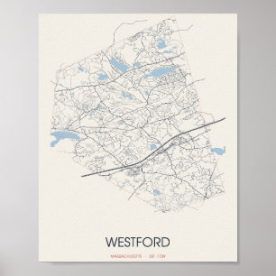 Mapa de Rua de Westford Massachusetts em Poster