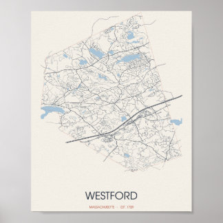 Mapa de Rua de Westford Massachusetts em Poster
