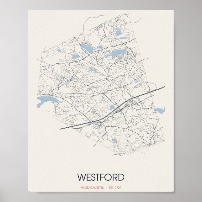 Mapa de Rua de Westford Massachusetts em Poster (Frente)
