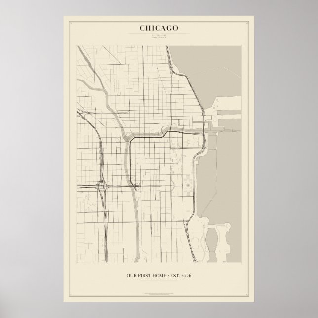 Mapa de Rua Personalizado de Chicago em Poster (Frente)