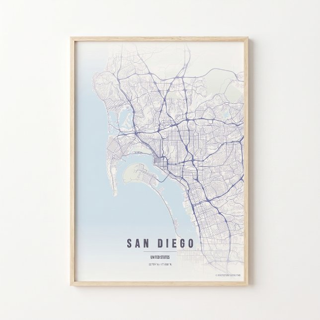 Mapa de San Diego em Pastel Impressão Poster Arte  (Criador carregado)