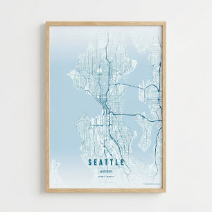 Mapa de Seattle Impressão Oceano Arte de Parede da
