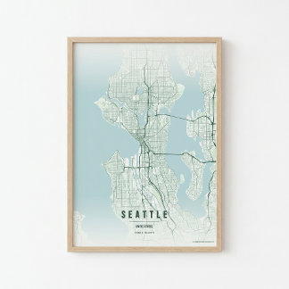 Mapa de Seattle Impressão Presente de Arte para Pa