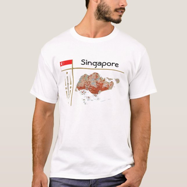 Mapa de Singapura + Sinalizador + Título T-Shirt (Frente)