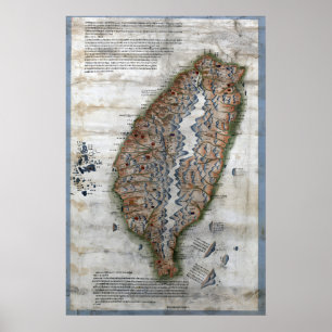 Mapa de Taiwan de 1875 Impressão da Dinastia Qing 