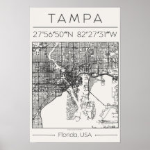 Mapa de Tampa Florida em Carvão Poster ModernUrban