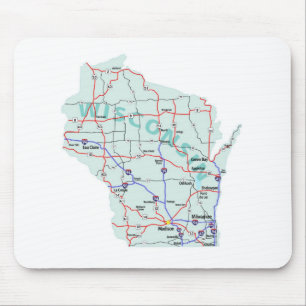 Mapa de um estado a outro Mousepad de Wisconsin