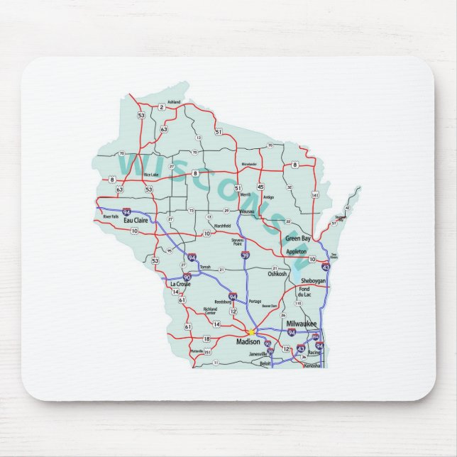 Mapa de um estado a outro Mousepad de Wisconsin (Frente)
