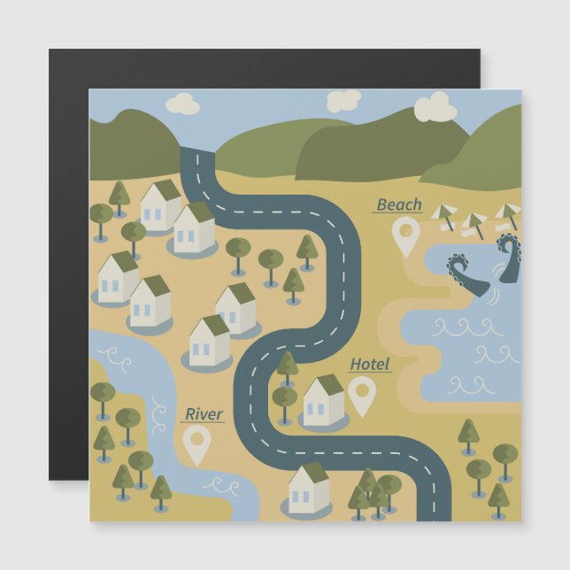 mapa de viagem de férias do cenário de cartoon na  (Frente/Verso)