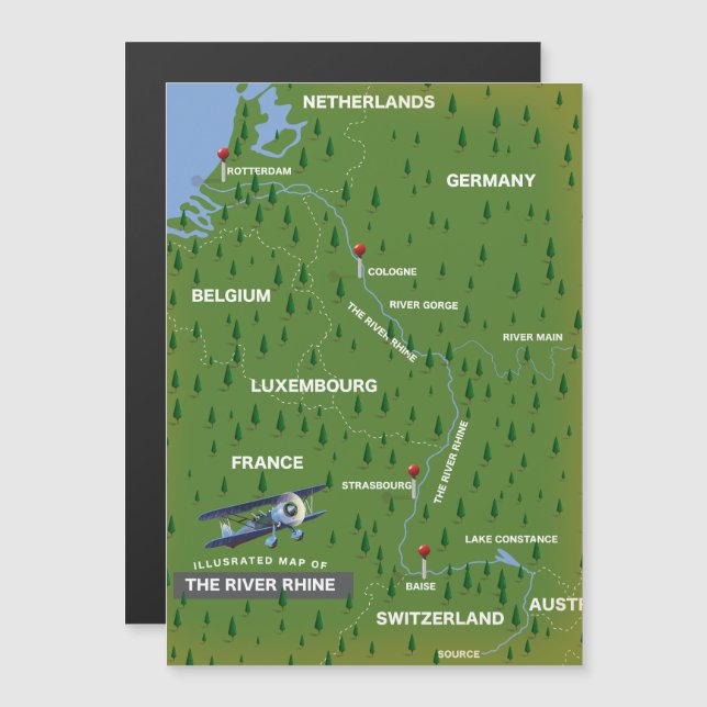Mapa de viagem retro do rio Reno. (Frente/Verso)