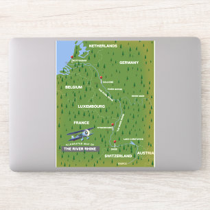 Mapa de viagem retro do rio Reno. Adesivo