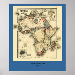 Mapa de Viintage 1874 do impressão africano antig