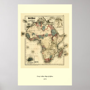 Mapa de Viintage 1874 do impressão africano antig