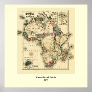 Mapa de Viintage 1874 do impressão africano antig