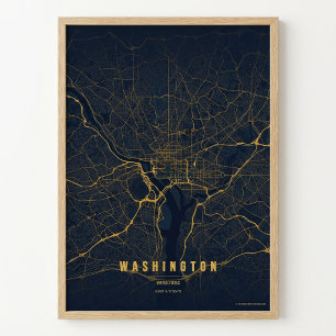 Mapa de Washington D.C. em impressão dourada Carta