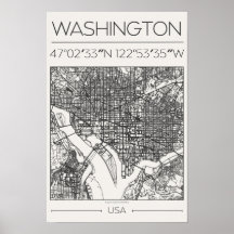 Mapa de Washington DC em Carvão Poster ModernUrban