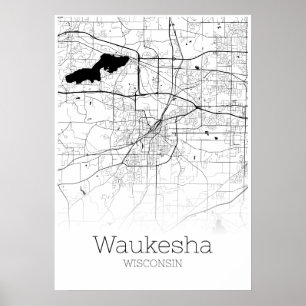 Mapa de Waukesha - Wisconsin - Poster do Mapa da C