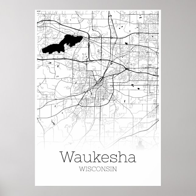 Mapa de Waukesha - Wisconsin - Poster do Mapa da C (Frente)