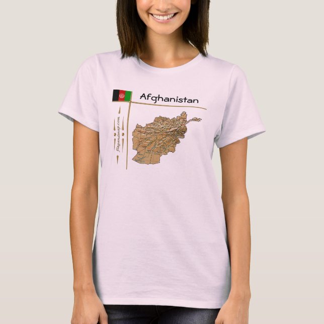 Mapa do Afeganistão + Sinalizador + Título T-Shirt (Frente)