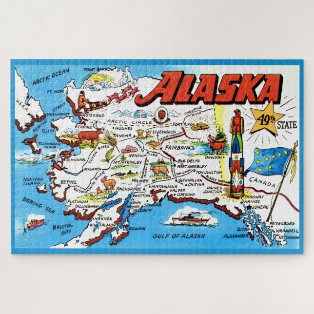 Mapa do Alasca 20x30 Quebra-Cabeça (Horizontal)