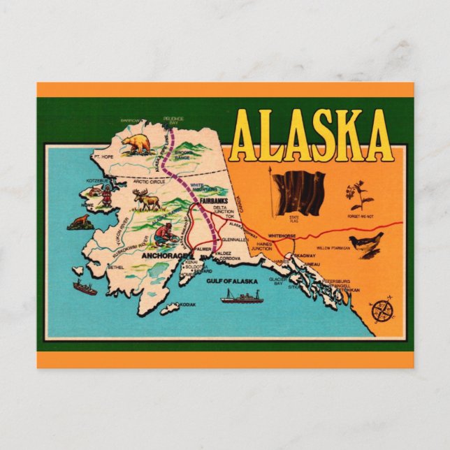 Mapa do Alasca Cartão Postal Antigo  (Frente)