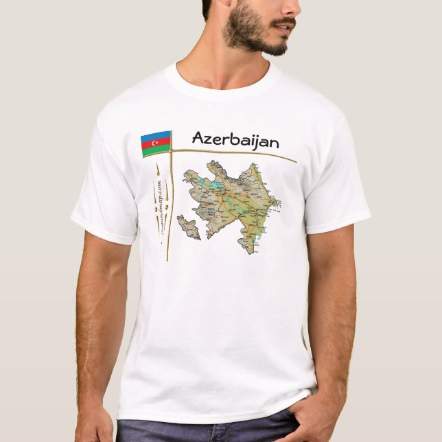 Mapa do Azerbaijão + Sinalizador + Título T-Shirt (Frente)