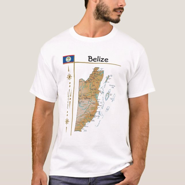 Mapa do Belize + Sinalizador + Título T-Shirt (Frente)