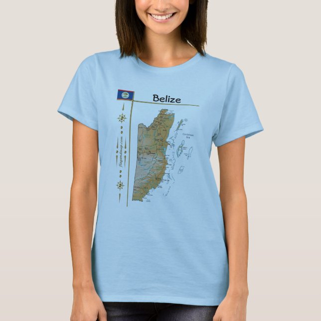 Mapa do Belize + Sinalizador + Título T-Shirt (Frente)