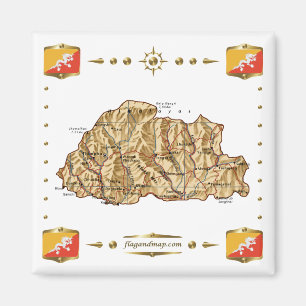 Mapa do Butão + Íman Flags