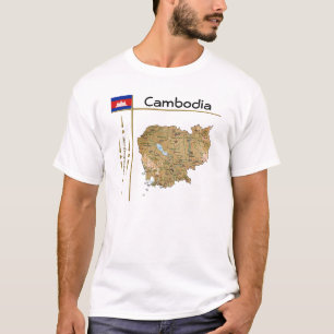 Mapa do Camboja + Bandeira + Título T-Shirt