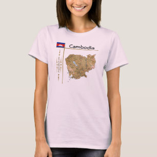 Mapa do Camboja + Sinalizador + Título T-Shirt