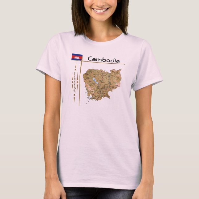 Mapa do Camboja + Sinalizador + Título T-Shirt (Frente)