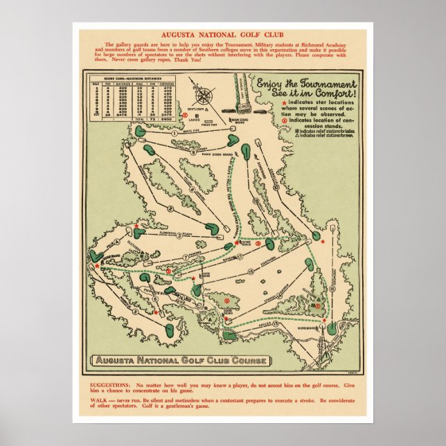 Mapa do Campo de Golfe Augusta National em Poster (Frente)