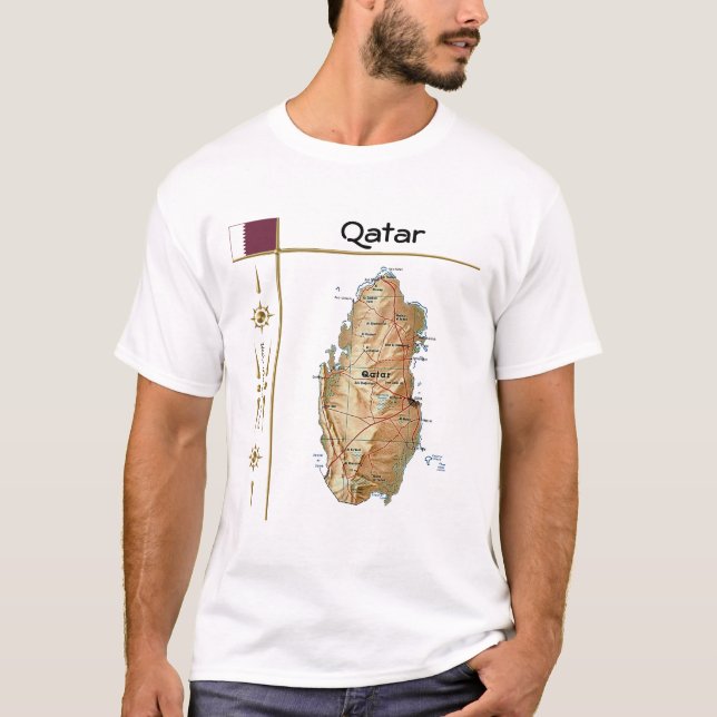 Mapa do Catar + Sinalizador + Título T-Shirt (Frente)