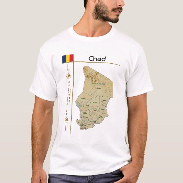 Mapa do Chade + Sinalizador + Título T-Shirt (Frente)