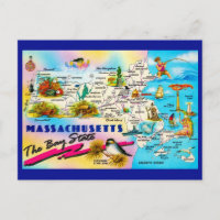 Mapa do Estado de Massachusetts em Cartão Postal