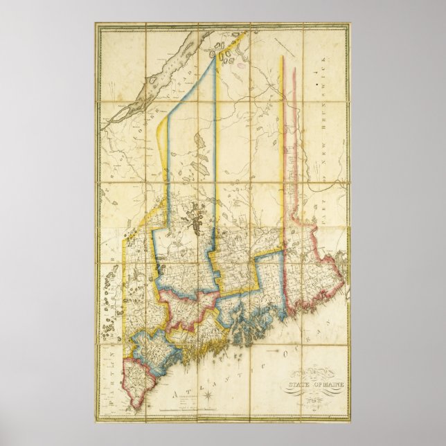 Mapa do Estado do Maine Poster 1820 (Frente)