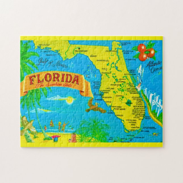 Mapa do Florida Sunshine 11x14 Quebra-Cabeça (Horizontal)