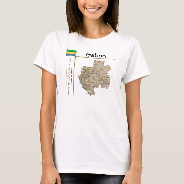 Mapa do Gabão + Sinalizador + Título T-Shirt (Frente)